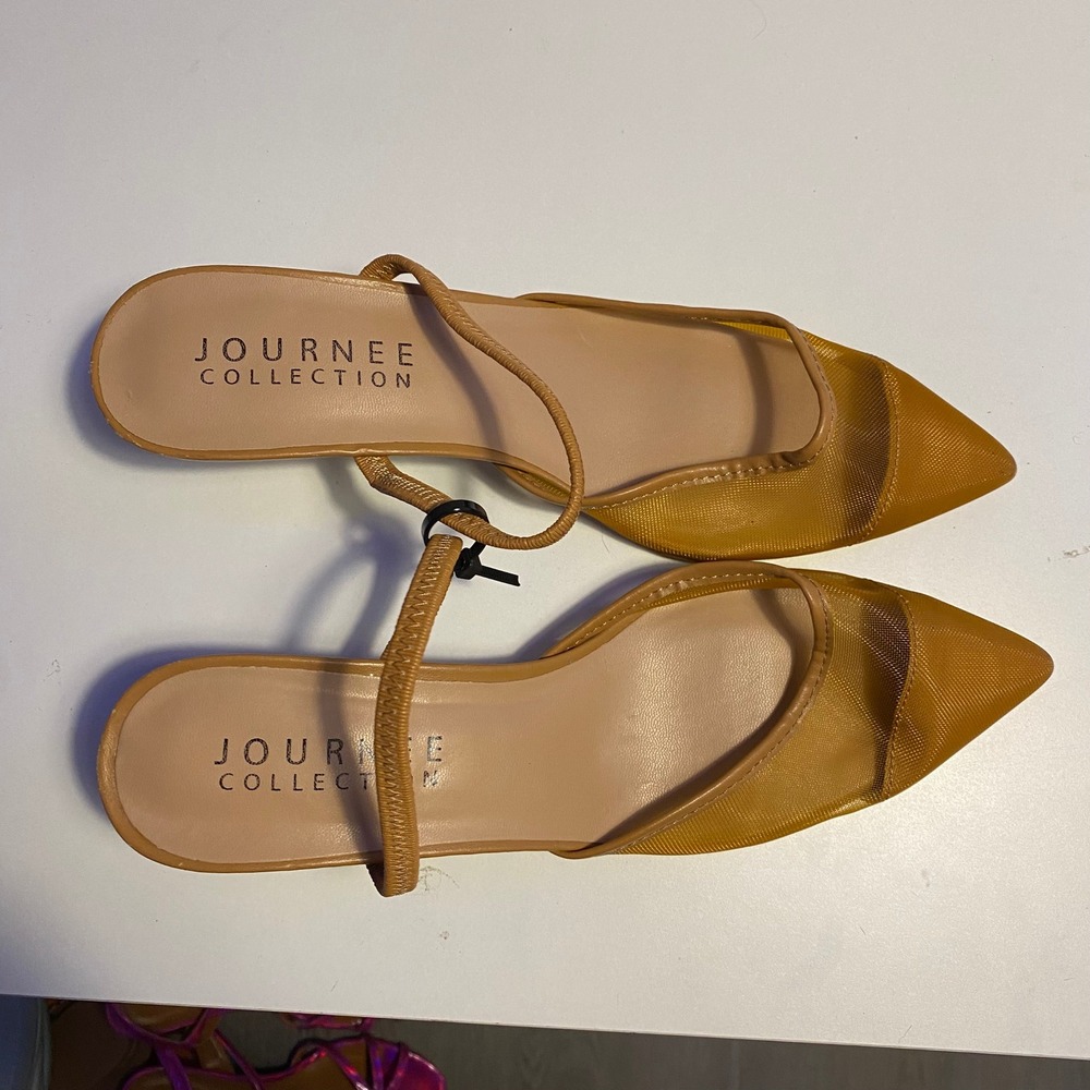 Journee Collection Mesh Pumps Womens 7.5 Tan orange Pointed Toe Kitten Heel Shoe - Picture 7 of 11
